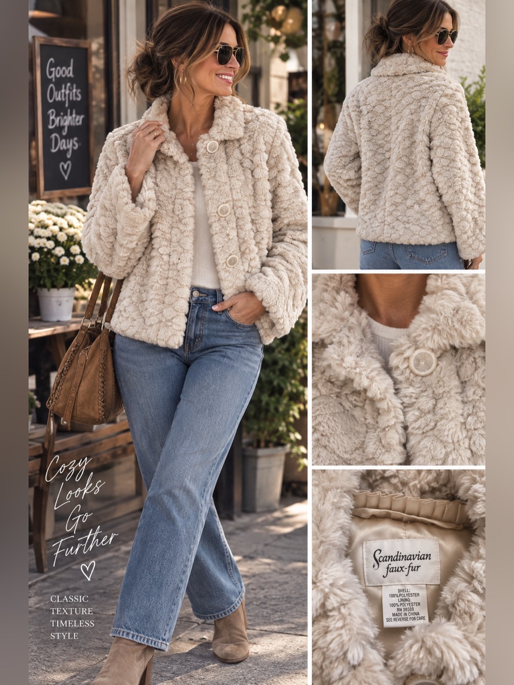 Scandinavian Faux Fur Women's Textured Button-Up Jacket